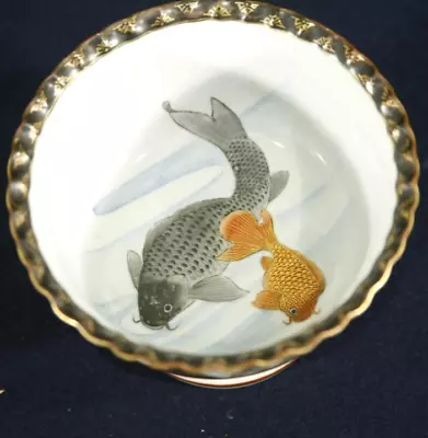 Buy Carp & Goldfish Cup Bowl Kutani Ware 5.4 Inch Diameter Japanese Antique Pottery • 163.38£