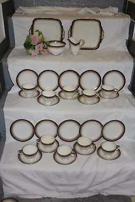 Buy 10718!  Vintage Crescent China Tea Set  White Navy & Gilt Hand Painted C1891 • 105£