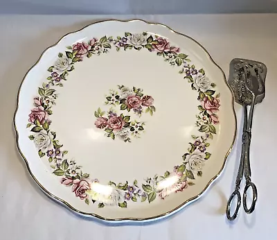 Buy Vintage CAKE PLATE 10.5  By James Kent Rose Pattern + S/Plated Cake Tongs • 10.50£