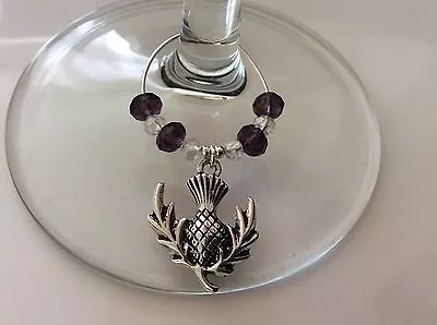 Buy Purple Scottish Thistle Crystal Wine Glass Charms Wedding Favours Gifts • 6£