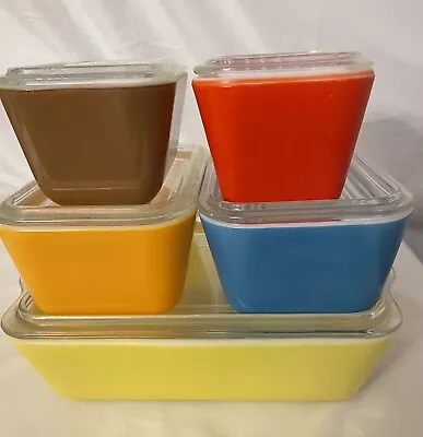 Buy Vintage Pyrex Glass Refrigerator Dish Set With Lids Primary Colors 10 Pieces • 158.42£