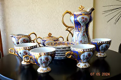 Buy Vintage 14 Piece Beautiful L.F. Limoges P.R.C Blue And Gold Porcelain Tea Set • 232.98£