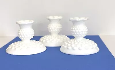 Buy Vintage Set Of 3 Fenton Hobnail White Milk Glass Candle Stick Holders 3.5” Tall • 20.49£