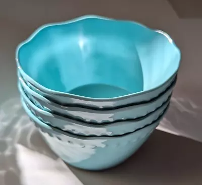 Buy 4 Tommy Bahama Aqua Turquoise MELAMINE Appetizer Bowls  Scalloped Edge Hobnail • 23.29£