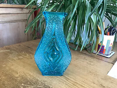 Buy Empoli Riihimaki Int Retro Oberglas All Seeing Eye Textured Blue Glass Vase • 26£