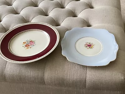 Buy Crown Ducal 'Empress' China Dinner Plate Burgundy & Balfour Cake Plate • 8£