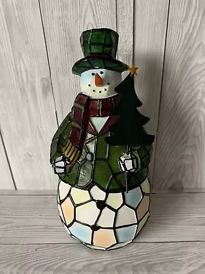 Buy Vintage Stained Glass Tiffany Style Snowman Christmas Ornament Seasonal Decor • 25£