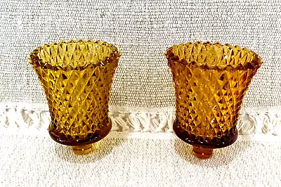 Buy Vtg. Amber Glass Diamond Cut Votive Peg Candle Holders~3  Tall~ Set Of 2 • 11.18£