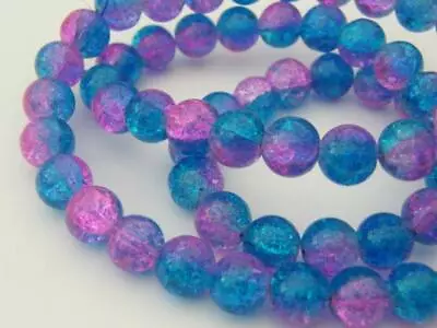 Buy 100 Blue And Pink Crackle Glass Beads B155 - SALE 50% OFF • 1.44£