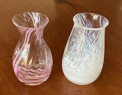 Buy Pair Beautiful Caithness Scotland 1 X Pink 1 X White Swirl Glass Vases 1980’s • 1£