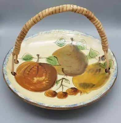 Buy Vtg SPANISH Puigdemont Pottery Fruit Plate, Hand Painted, With Cane Handle. • 14.50£