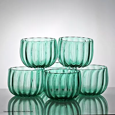 Buy Victorian Set Of Six Mouth-blown Green Rib-moulded Glass Finger Bowls • 295£
