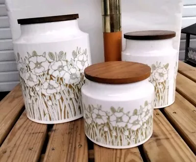 Buy Vintage Hornsea Pottery  Fleur  Set Of Three Storage Jars With Wooden Lids • 28£