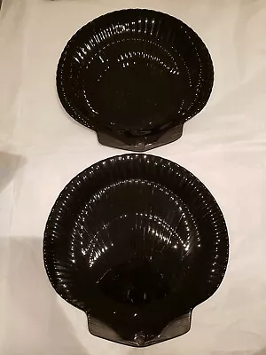 Buy 2 Wedgwood Black Scallop Shell Shape Gloss Glaze Plates • 39£