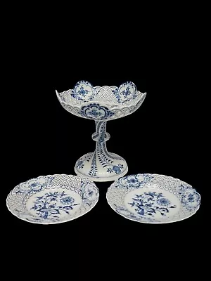 Buy Meissen 'Blue Onion'  Blue & White Compote Centrepiece & Two Plates • 295£