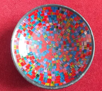 Buy LOVELY 30cm MULTI COLOURED HANDMADE POTTERY/ GLASS TILES MOSAIC ROUND FRUIT BOWL • 20£