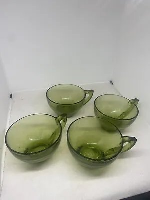 Buy Indiana Green Glass Punch Bowl / Snack Cups With Handles- Set / Lot Of 4 • 36.31£