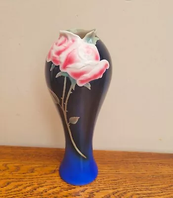 Buy Franz Porcelain Pink Rose Vase XP1816 Midnight Blue • 38£