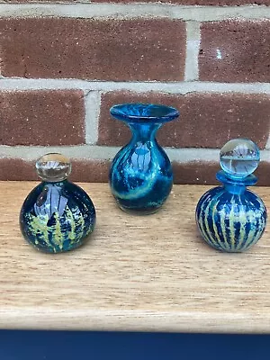 Buy Mdina Blue Summer Glass Vase Plus Sea Urchin Paperweight & Perfume Bttle Trio • 34.50£