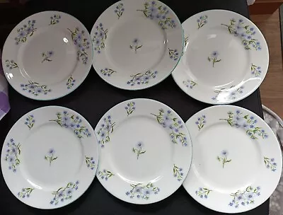 Buy SHELLEY FINE BONE CHINA BLUE ROCK 6 SIDE PLATES COLLECTABLE C1940-66 • 24.99£