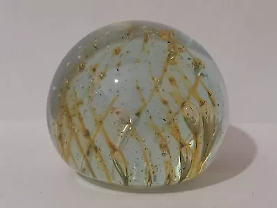 Buy Small Glass Blown Paper Weight Round Green Yellow Blue Spiral Bubbles 2.5  Tall • 9.80£
