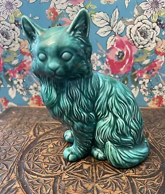 Buy Turquoise Cat Figurine Glazed Anglia Pottery 1970s VGC AP201 • 12.50£