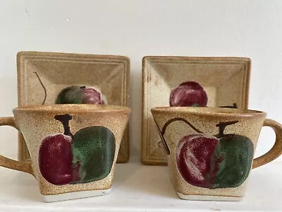 Buy 2 X Ballydougan Irish Pottery Square Tea Cup  & Saucers Apple Design • 18£