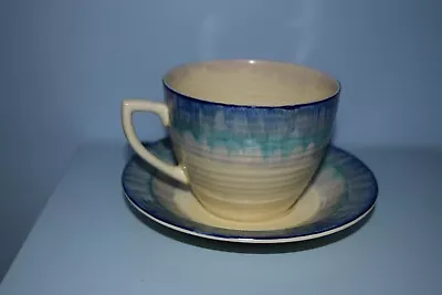 Buy A Clarice Cliff Lynton Tea Cup & Saucer  Blue Aura  1934 • 48£