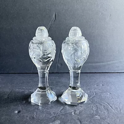 Buy Vintage Heavy Cut Glass Crystal Salt & Pepper Shakers Set Footed READ • 26.09£