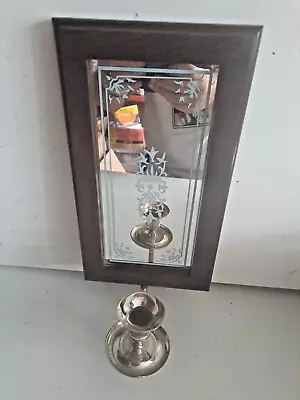 Buy Vintage Mirror Wall Candle Sconce With Wooden Frame • 19.99£
