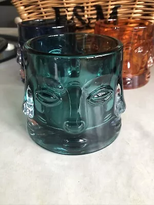 Buy Patent 3D Deco Face Candle Holders Glass Large Storage Pots Blue Green Orange • 7.99£