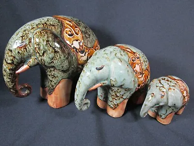 Buy 3 X Beautiful Art Pottery Drip Glazed  Graduated Elephant Family • 89.97£