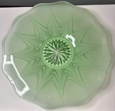 Buy Vintage Green Depression Glass Serving Plate 28cm • 29£