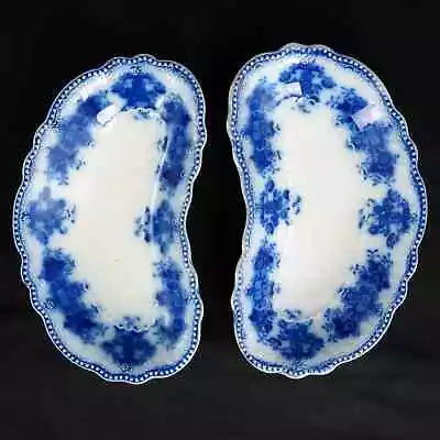 Buy Pair Flow Blue Bone Dish W.H. Grindley & Co. CLARENCE Pattern C 1890 • 41.94£