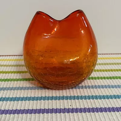 Buy Pilgrim 4  Vintage Orange Crackle Glass Pinched Vase • 25.21£