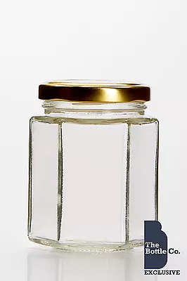 Buy 108 X 8OZ / 196ML HEXAGONAL GLASS  JAM JAR HONEY CANDLE C/W CHOICE OF LID COLOUR • 60£