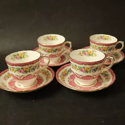 Buy 4 Crown Staffordshire Pink Lyric Tunis Tea Cups & Saucers English Bone China • 44.99£