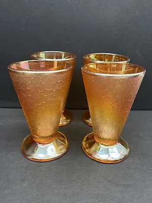 Buy Vintage Carnival Glass Tumblers Marigold Crackled Footed Juice Set Of 4 • 18.63£