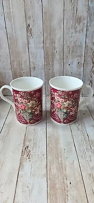 Buy Laura Ashley Burgundy Rose Hand Decorated Bone China Cup Coffee Mug X2 • 7.50£