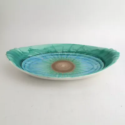 Buy Harmony Art Ware By Shelley Earthenware 12 3/4  Oval Bowl Green Dripware 8823 • 51.49£