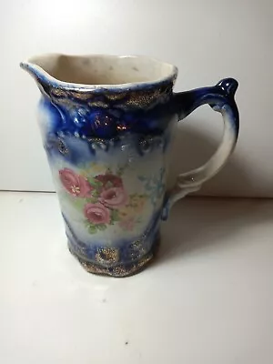 Buy Antique Flow Blue Pottery Jug With Floral Decoration Beautiful  • 10£