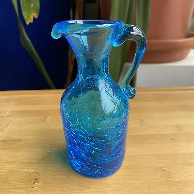 Buy Pilgrim Crackle Art Glass Fluted Top Turquoise Blue Mini Pitcher Pontil • 11.18£