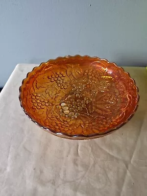 Buy Vintage Carnival Glass 8 Inches Marigold/Orange Grapes Vine Fruit Bowl/Dish • 9.50£