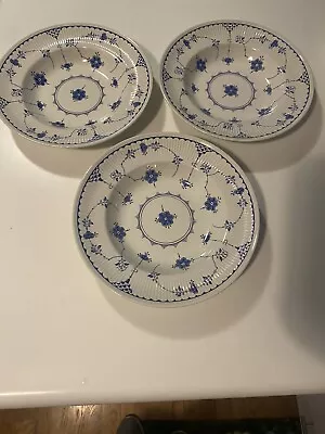 Buy Set Of 3 Furnivals China 9” Rimmed Soup Pasta Bowls In The DENMARK BLUE Pattern • 46.59£