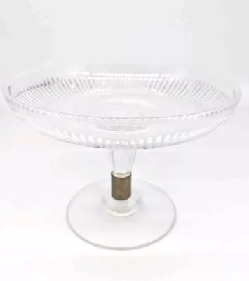 Buy Vintage Victorian Glass Tazza Centre Piece Small Cake Stand, Brass Band On Stem • 29£