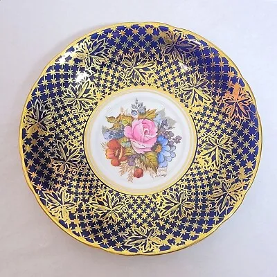 Buy Aynsley England Pink Rose Signed By Bailey Gold Cobalt Blue Saucer Only • 101.53£