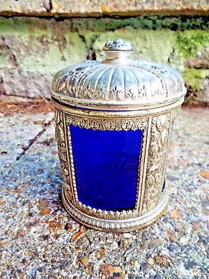 Buy Occupied Japan Cobalt Blue Trinket Jam Pot With Silver Mounts • 12.99£