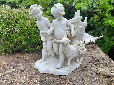 Buy Antique 19thc Parian Ware Figure,  Planter Vase / With Cherub Figures  & Lamb. • 85£