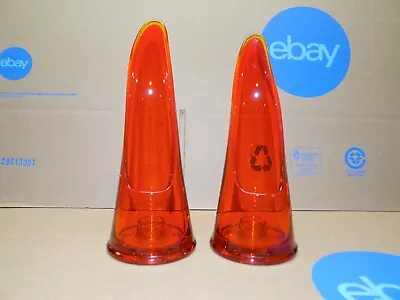 Buy Vintage Pair L.E. Smith Red/Orange Amberina Tapered Swung Glass Candle Holders • 93.15£