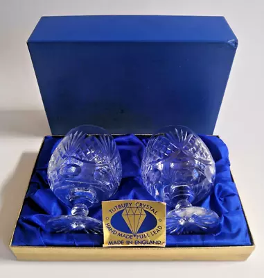 Buy Pair Of Tutbury Lead Crystal Brandy Glasses  Boxed VGC Mouth Blown Hand Cut. • 24.99£